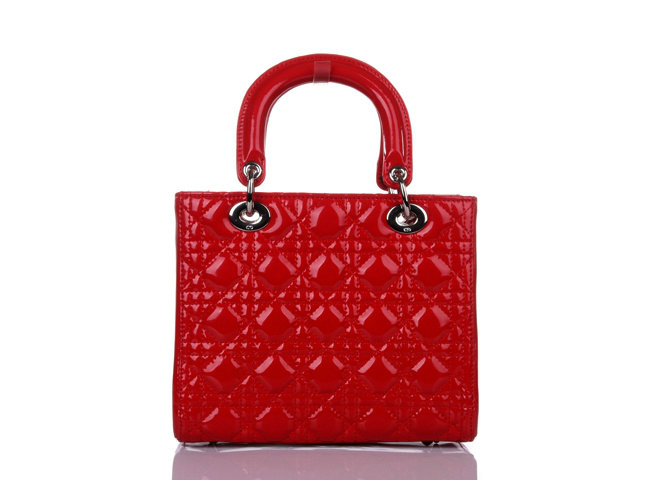 lady dior patent leather bag 6322 red with silver hardware
